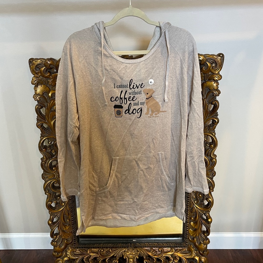 Dog is Good Tan Hooded Shirt Ladies Size XL
